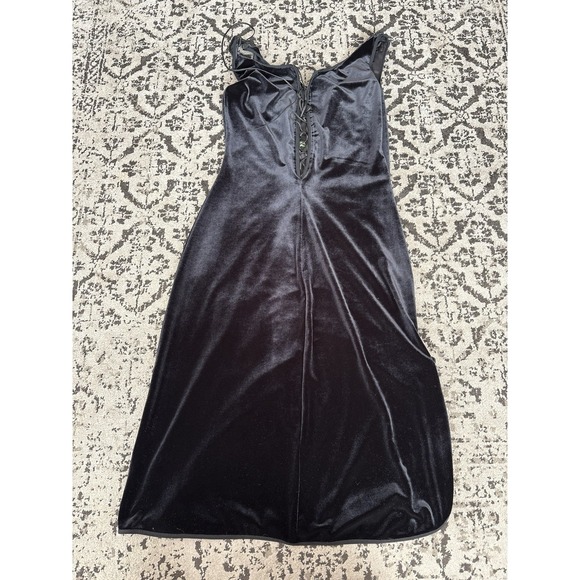 Vintage Betsey Johnson Black Velvet Embroidered Floral Detail Dress Sz 8 Stretch - Picture 10 of 12